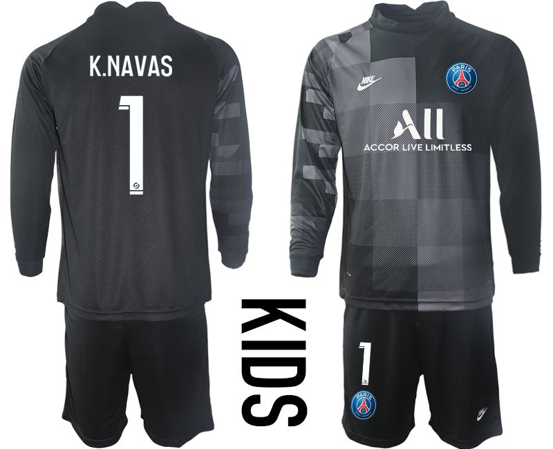 Youth 2021-2022 Club Paris St German black goalkeeper long sleeve #1 Soccer Jersey->youth soccer jersey->Youth Jersey